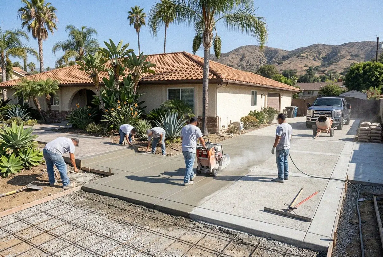 Wet diamond concrete cutting through a patio slab in West Covina.