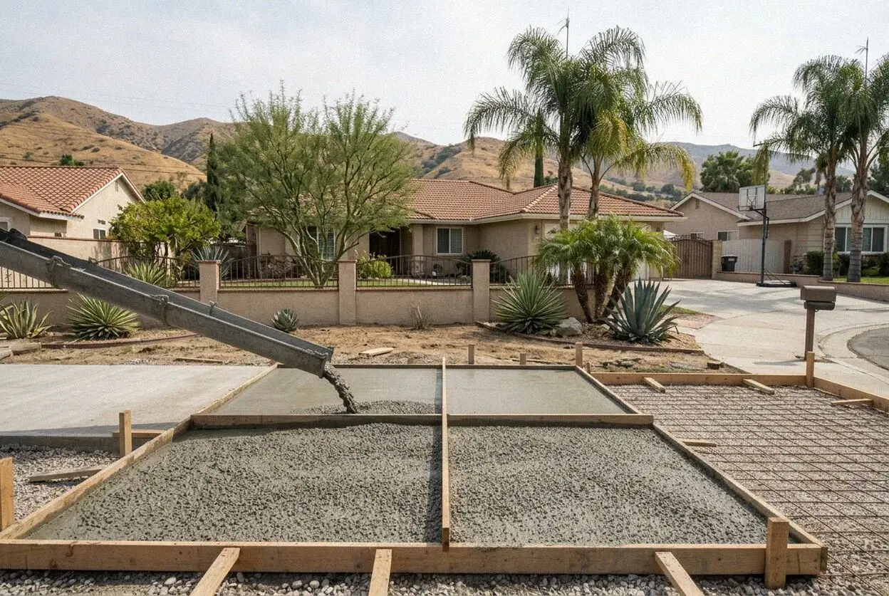 Paving a reinforced concrete driveway on a Diamond Bar slope
