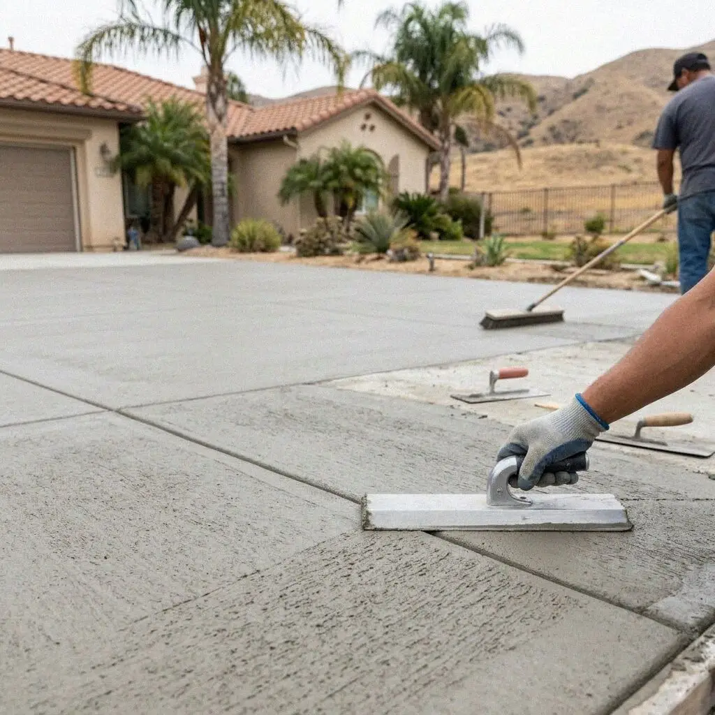 Finished concrete driveway with control joints at a West Covina home