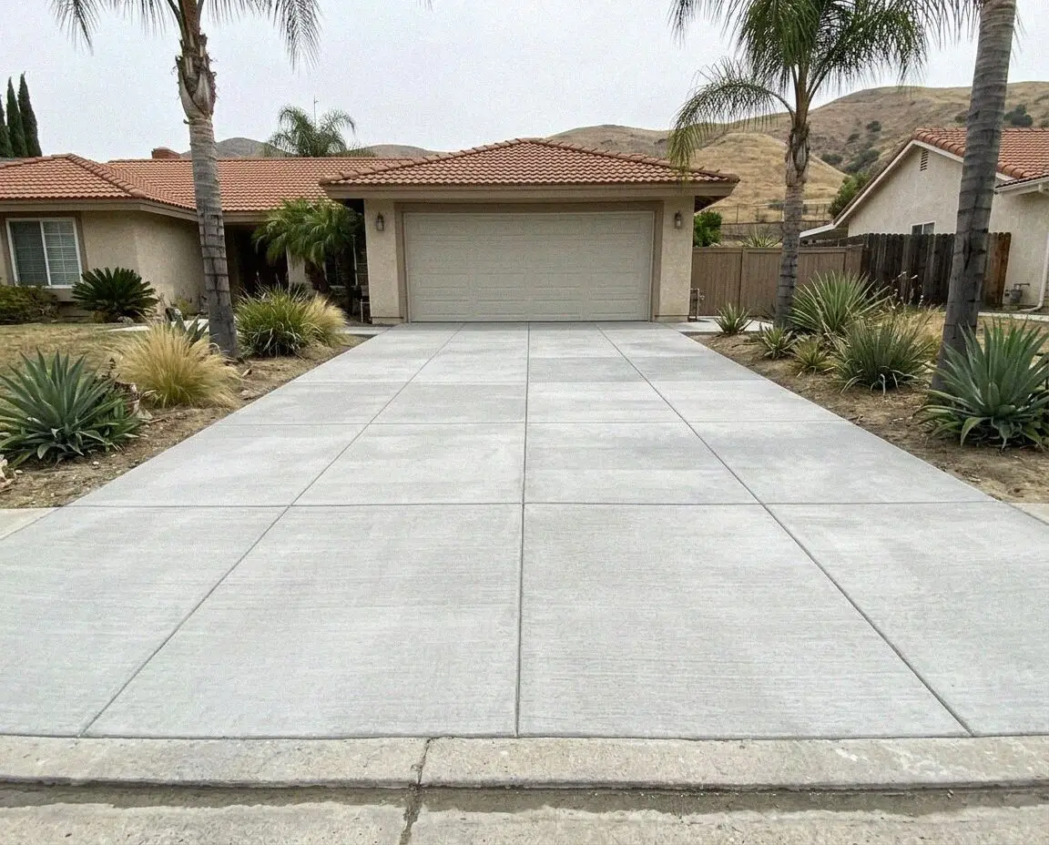 Steel reinforced concrete driveway pour at a home in West Covina