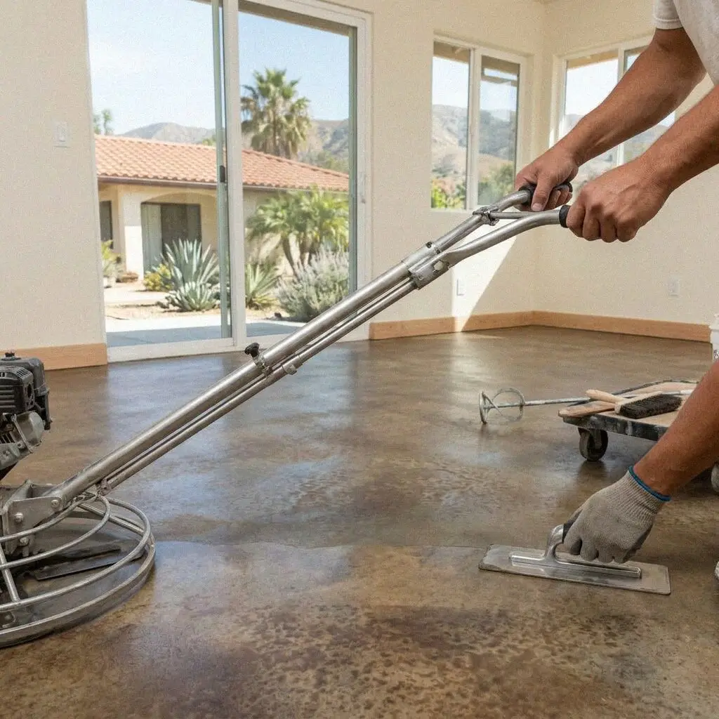 Finished interior concrete floor inside an addition in West Covina