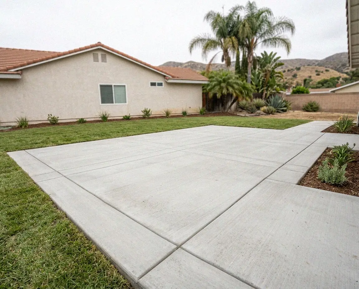 Freshly poured broom finish concrete patio at a West Covina home