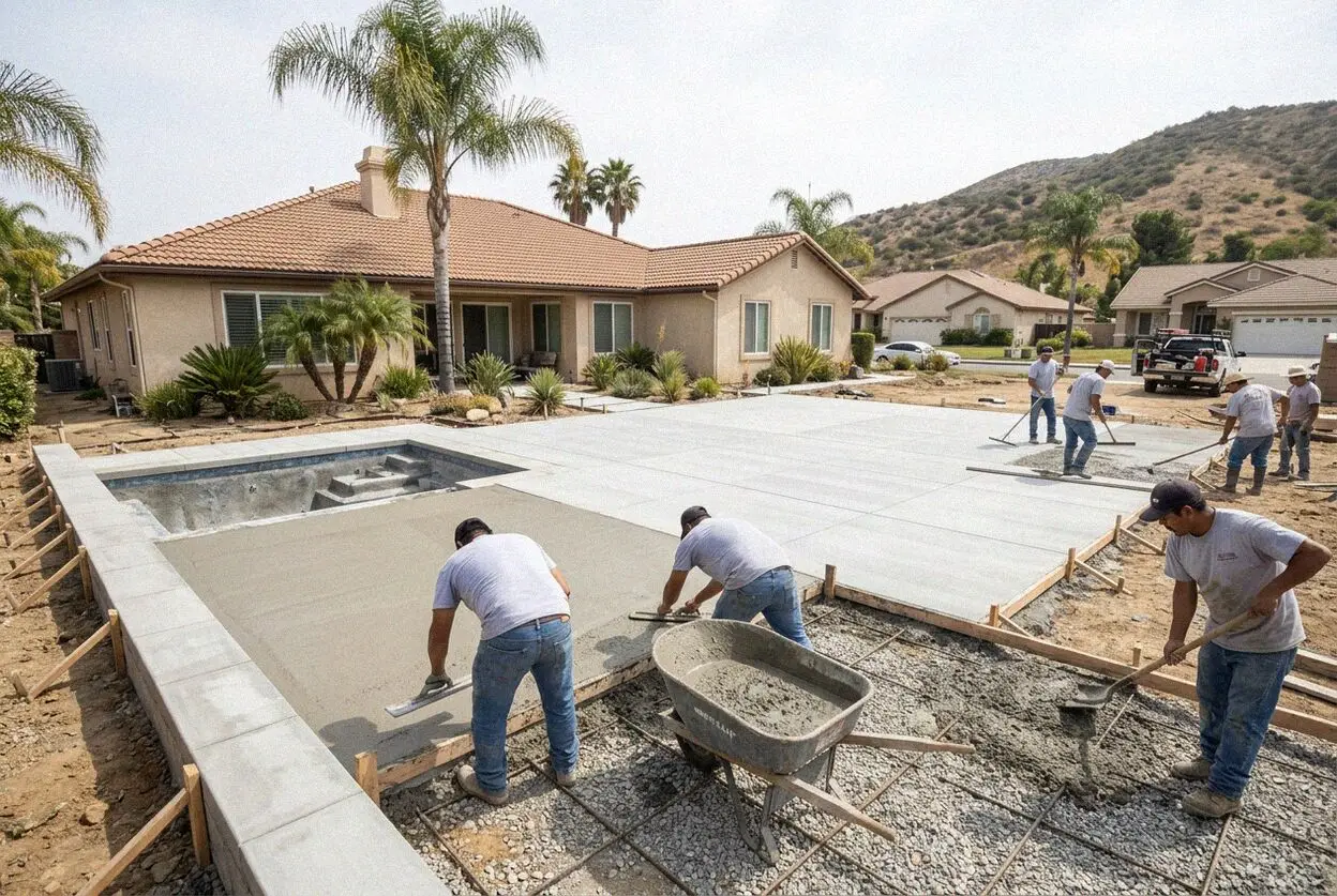 Pouring concrete pool deck expansion joints at a West Covina home