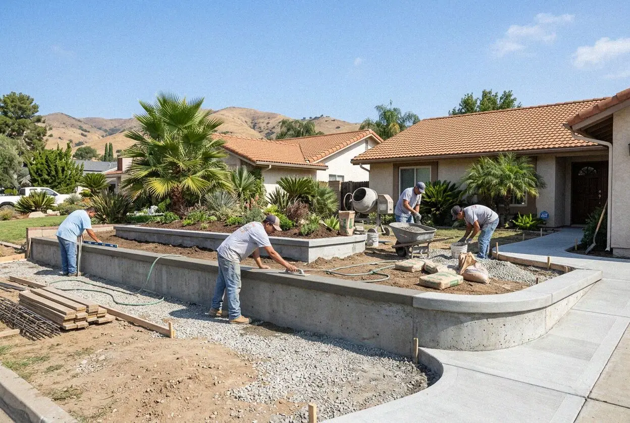 Pouring forms for a concrete retaining wall at a West Covina home