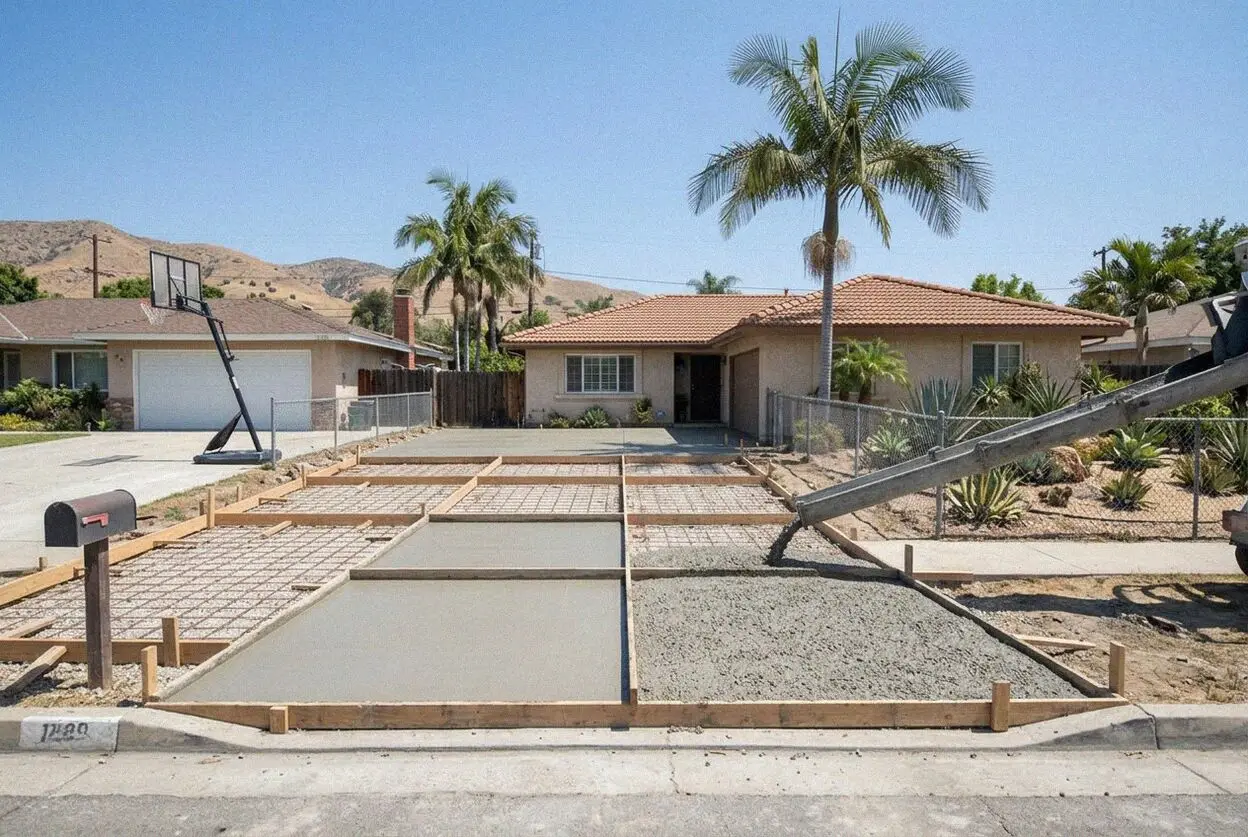 Finishing a broom surface on a South El Monte concrete slab