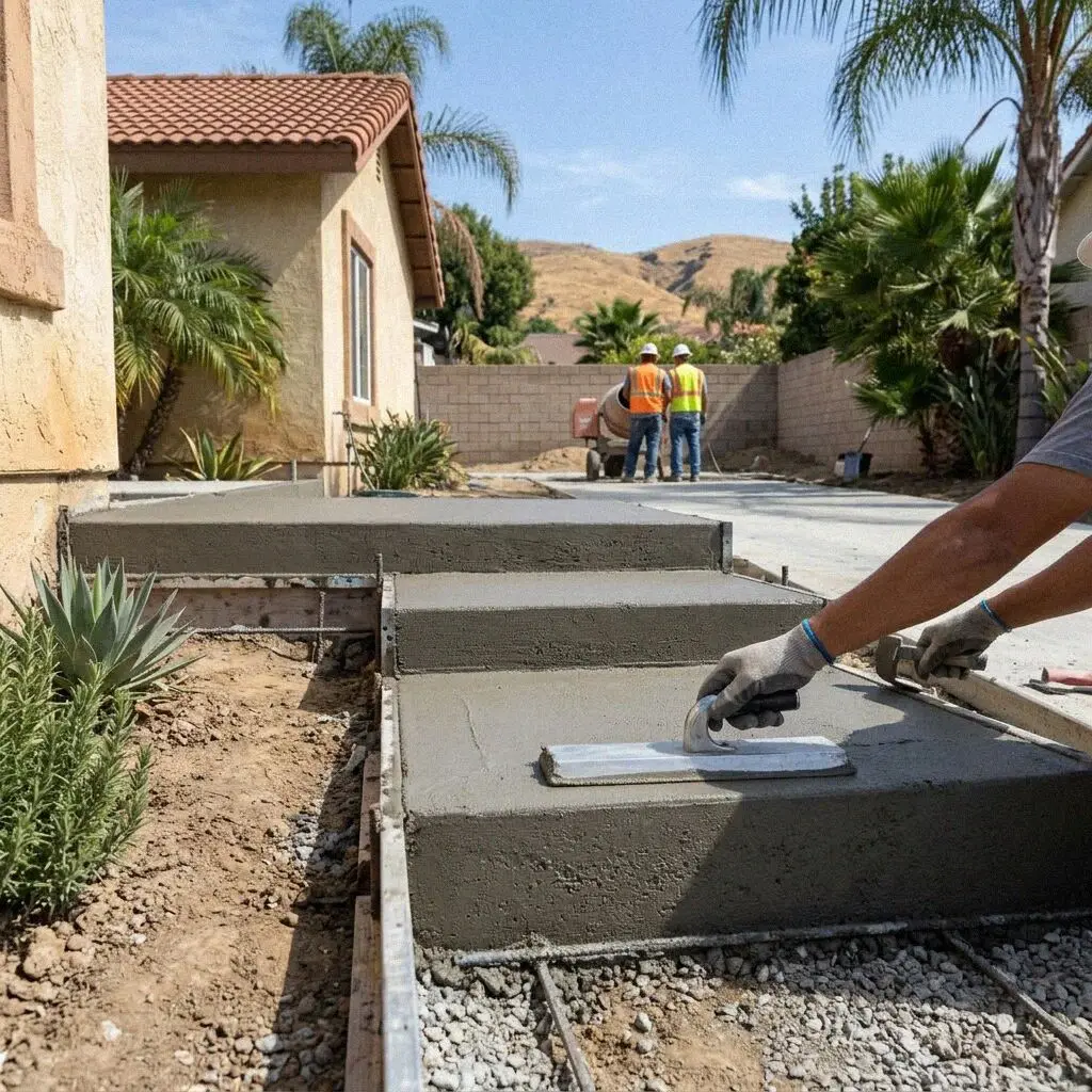 Finished front entry concrete steps on a ranch home in West Covina