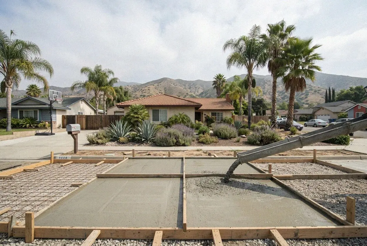 Pouring a reinforced concrete residential driveway in Vincent