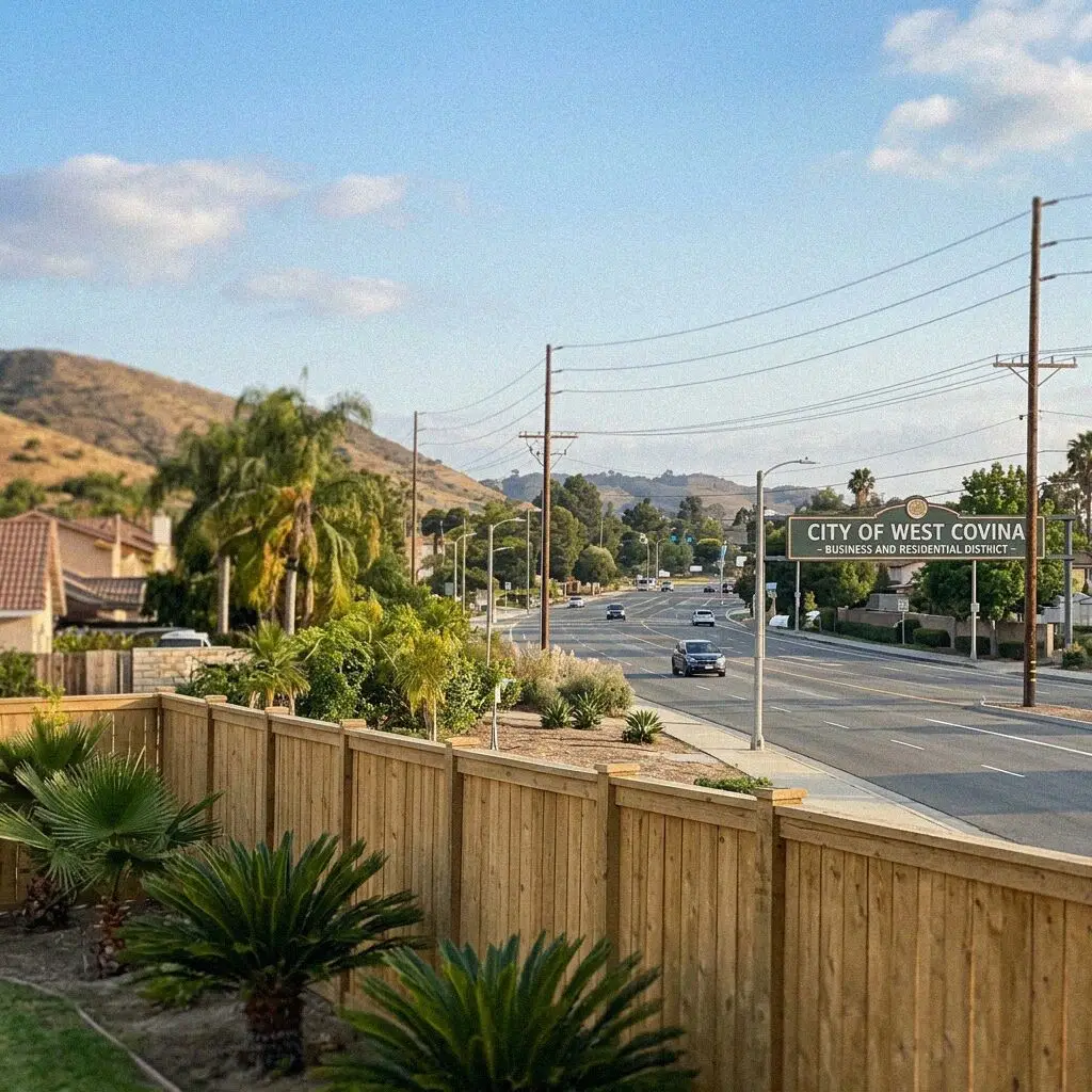 Suburban street with residential home driveways in West Covina