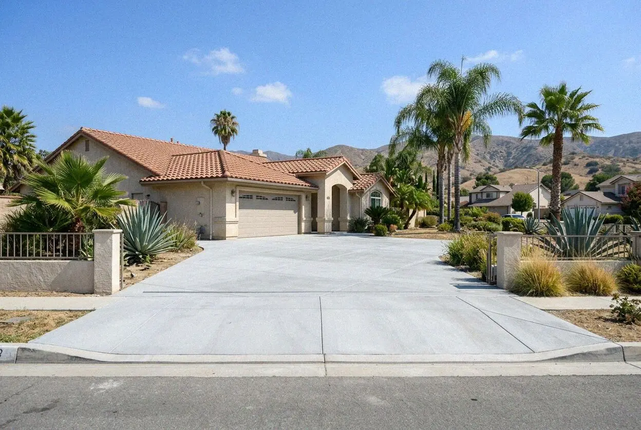 Freshly poured concrete driveway at a 1950s West Covina home