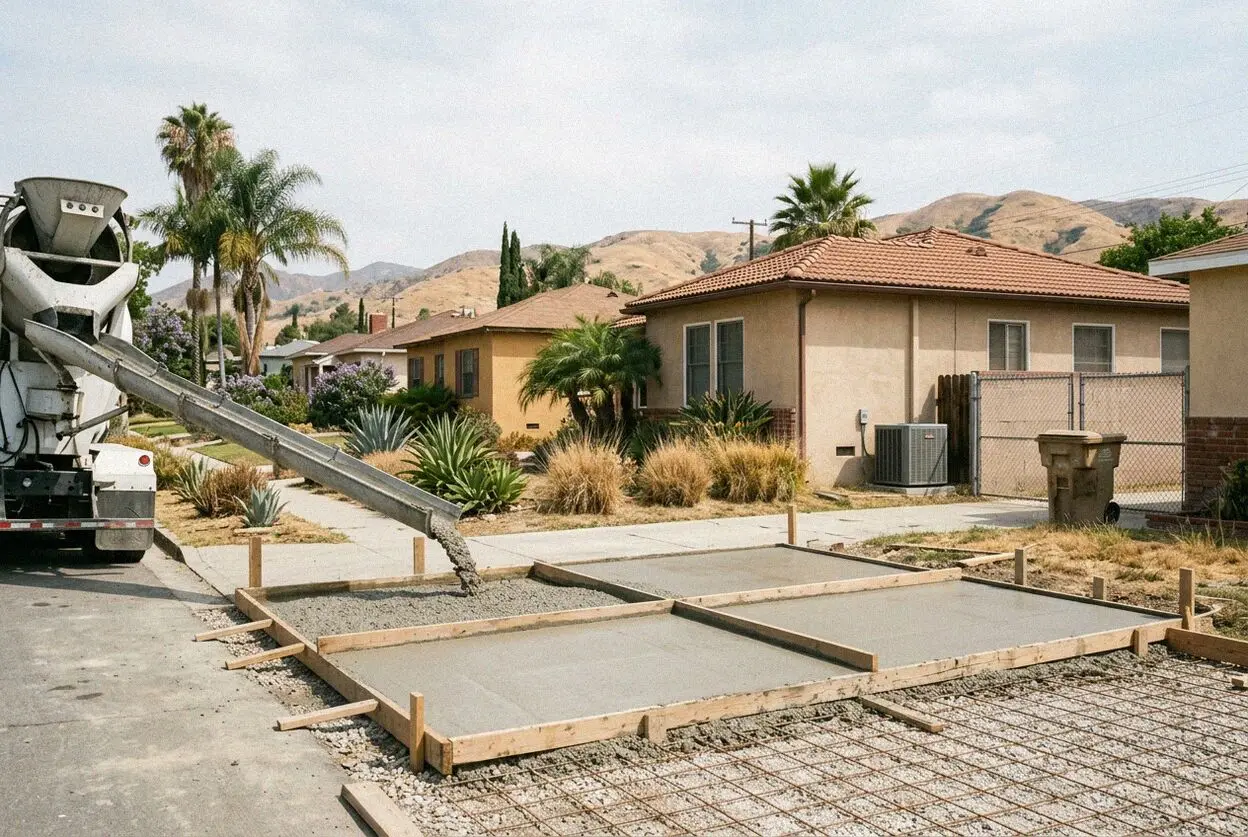 Pouring a reinforced concrete residential patio in Whittier
