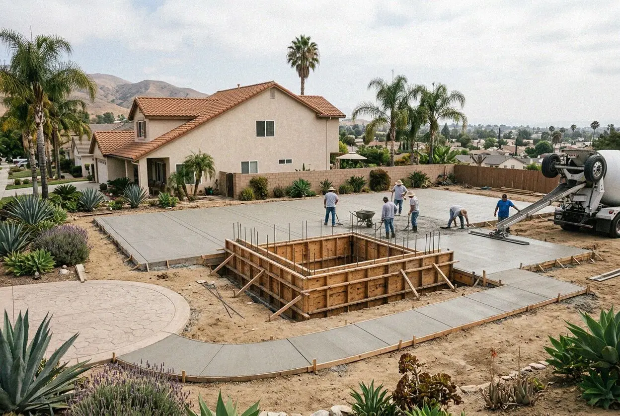 Foundation trenches and rebar grids inspected at a West Covina house