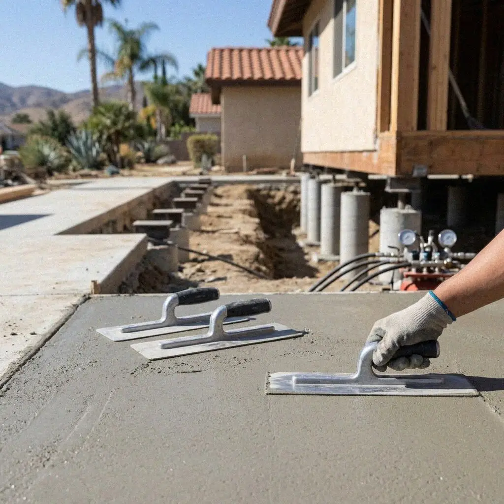 Underpinning brackets attached to a concrete stem wall in West Covina.